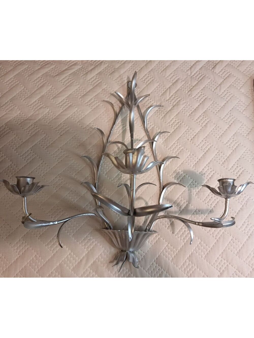 Vtg Hollywood Regency Wall Mounted Silver Toleware Wall Sconce/Candle Holder
